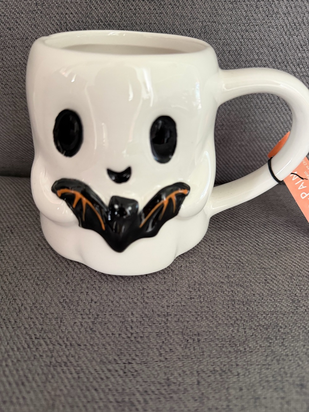 Halloween hand painted ghost holding bat mug nwt